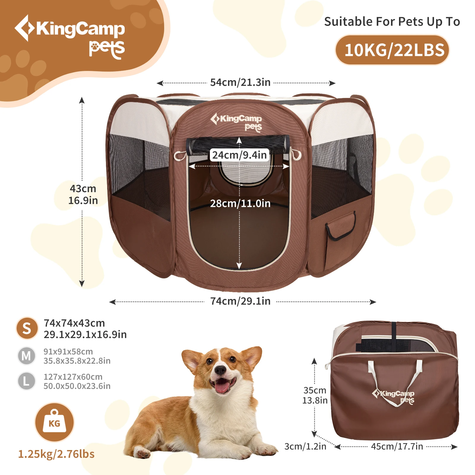 KingCamp Portable Dog Playpen Cat Tent, Pet Playground Kennel Foldable Indoor Outdoor Zippered Dog Tent