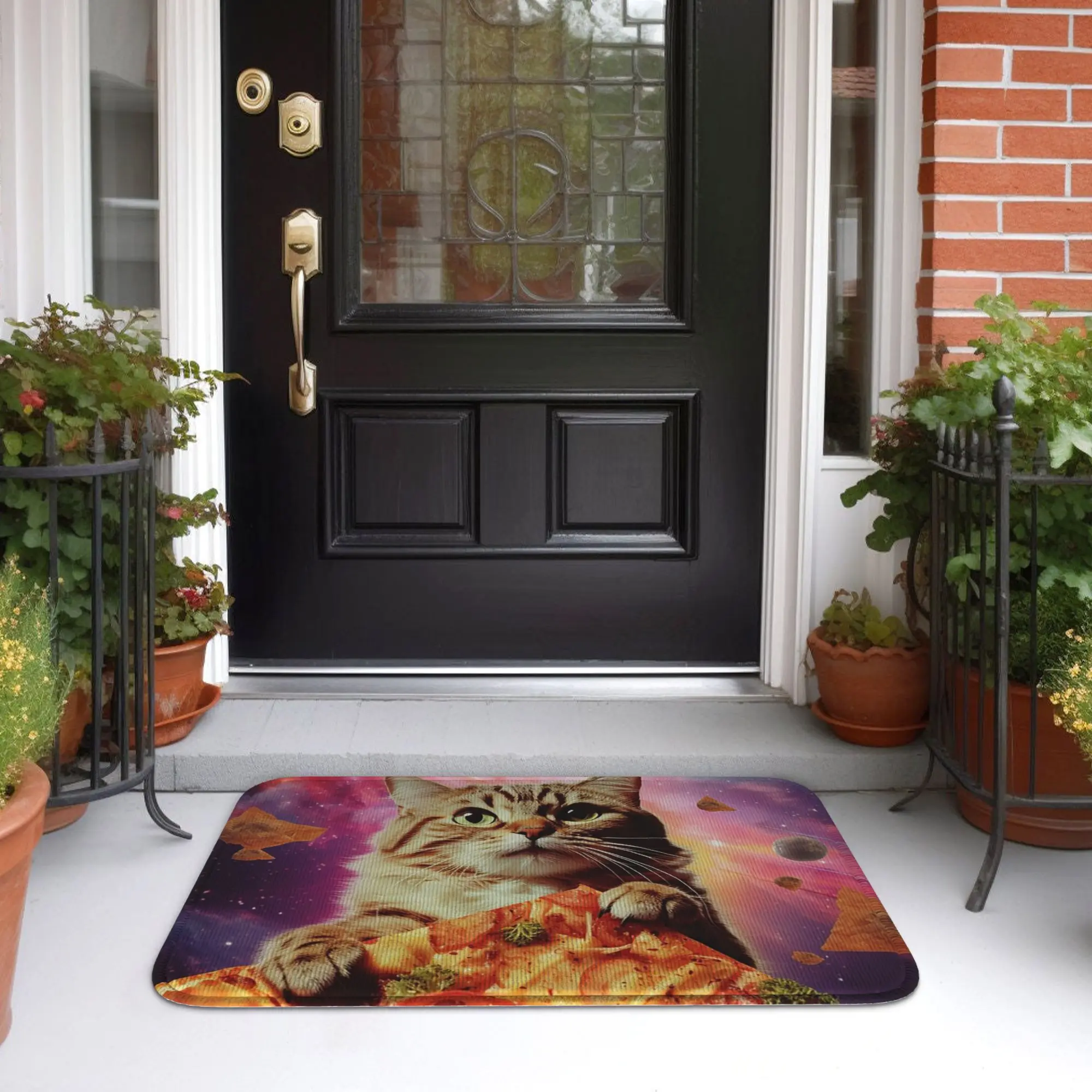 Meme Cat Galaxy Space Pizza Junk Food Doormat Cushion Carpet Rug Kitchen Entrance Home Floor Mat for Bathroom Footpad Mats