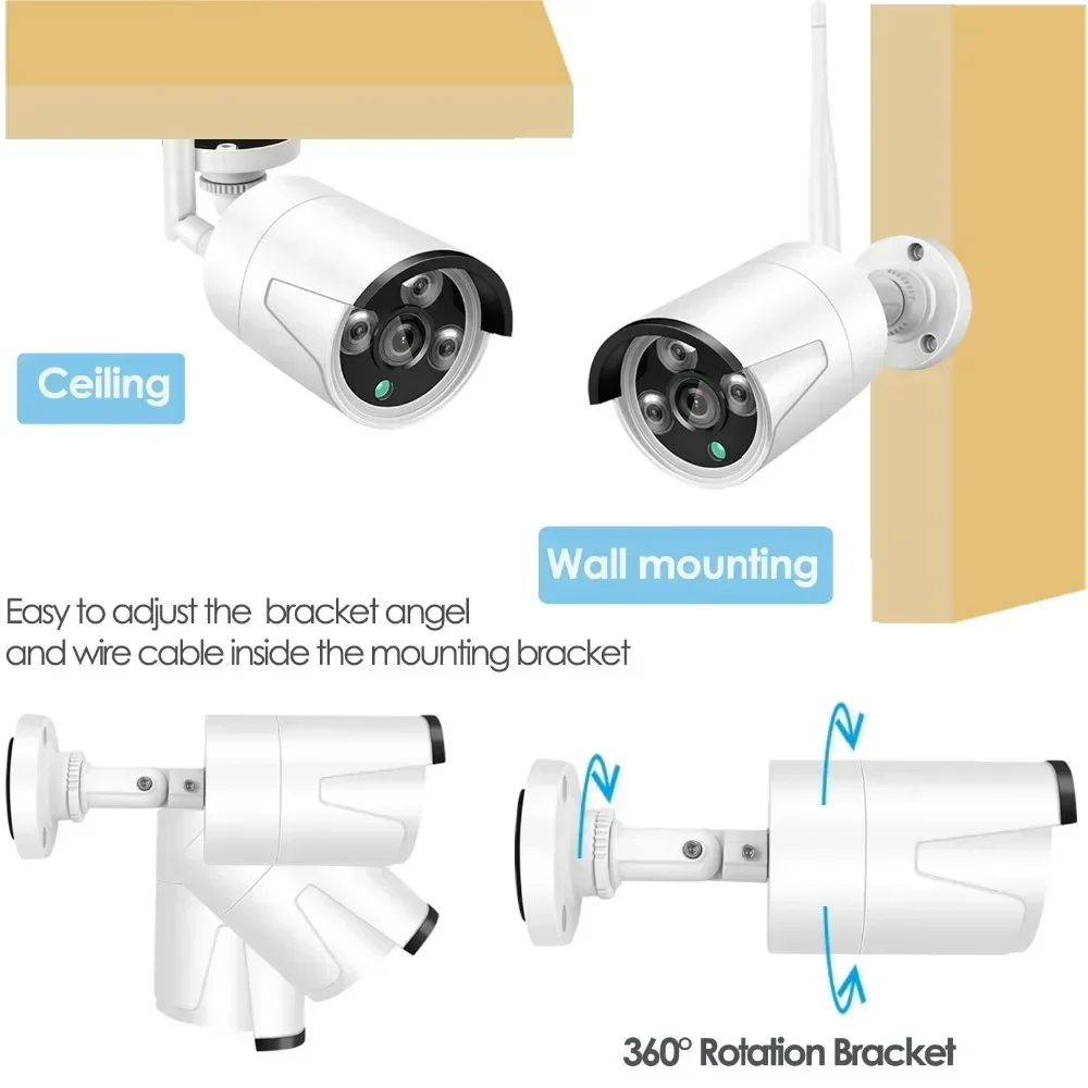 8CH 무선 CCTV 시스템 1536P NVR Wifi 야외 3MP AI IP 카메라 보안 시스템 비디오 감시 LCD