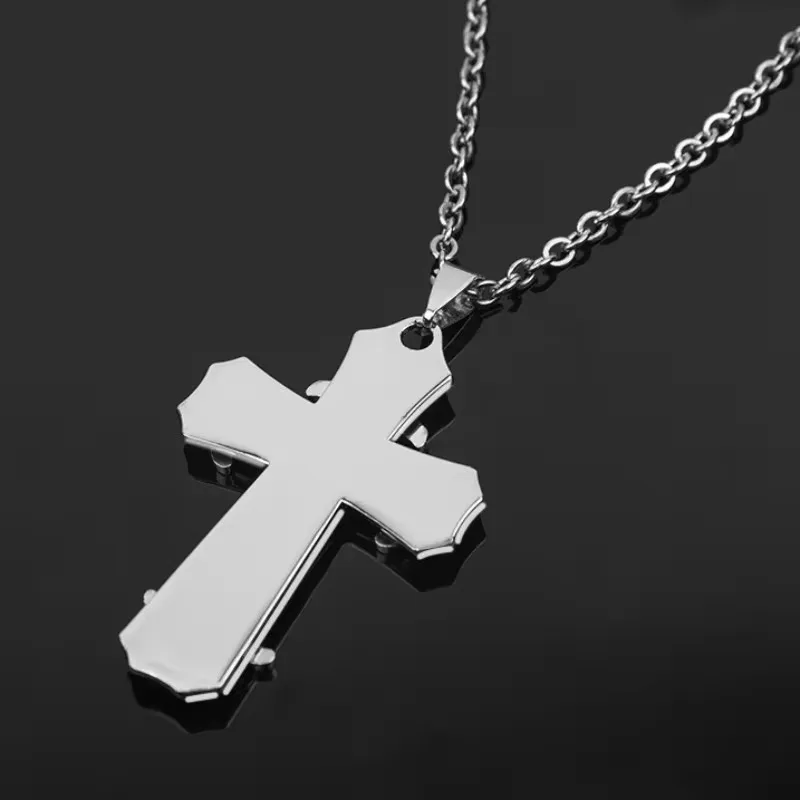 Retro Trendy Man Cross Necklace Men Golden Silver Side Zinc Alloy Cross-shape Pendant Necklace Vintage Jewelry Neck Decoration