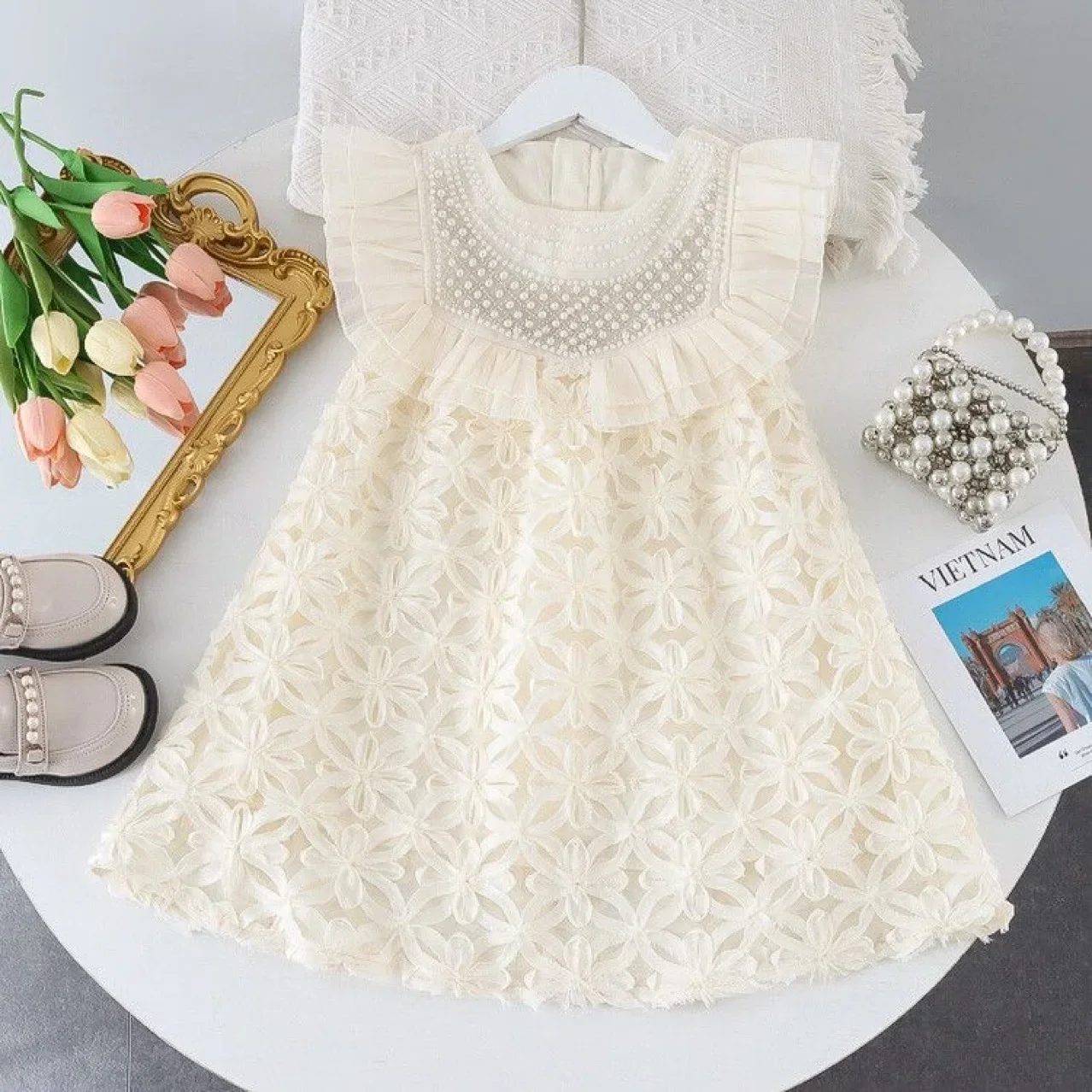 Girls Dress Summer Dress 2024 Summer New Style Girls Tank Top Dress Little Girls Fashionable Princess Outdoor Dress Lace Dress