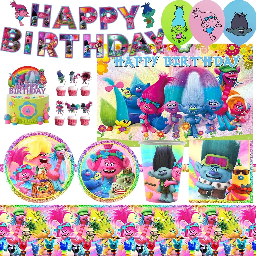 

TROLLS Magic Hair Elf Theme Birthday Party Decoration Supplies Disposable Cutlery Balloon Background Baby Shower Kid Gift