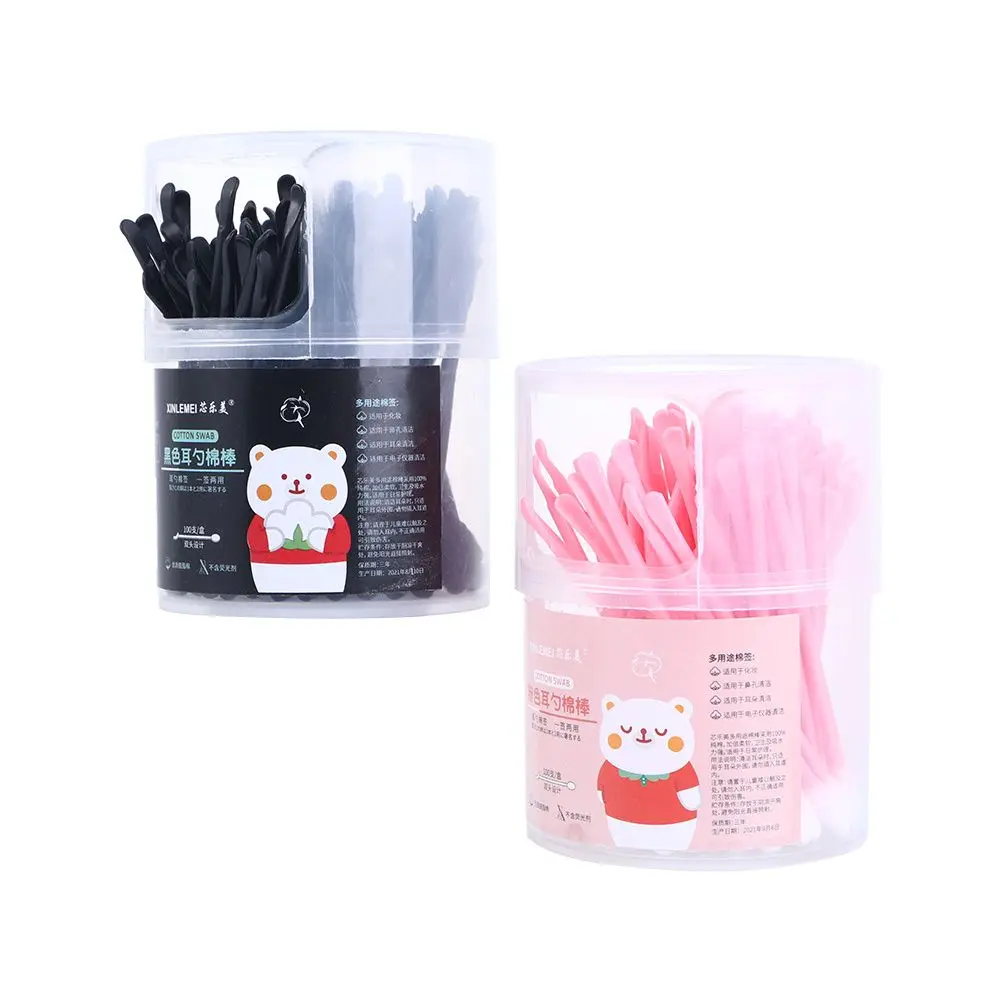 Curette in plastica a doppia testa Bastoncini per nail art Cucchiaio per pulire le orecchie Tamponi di cotone usa e getta con cucchiai per le orecchie Tamponi di cotone Germoglio di cotone