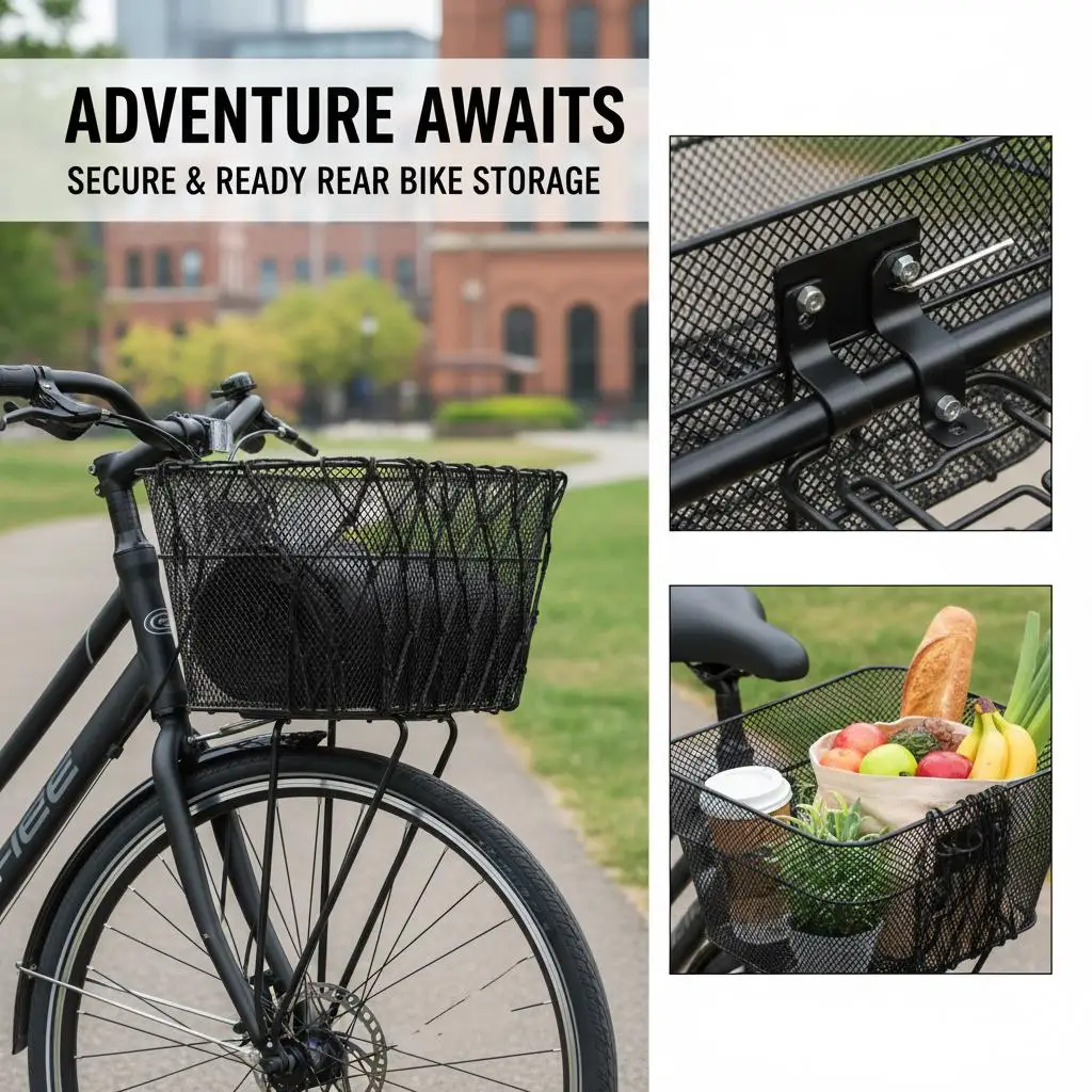 

Велосипедная корзина 18x12x8 для поездок на работу, в школу, для покупок, прочная металлическая сетка для перевозки грузов в комплекте, надежное решение для безопасной перевозки багажа.