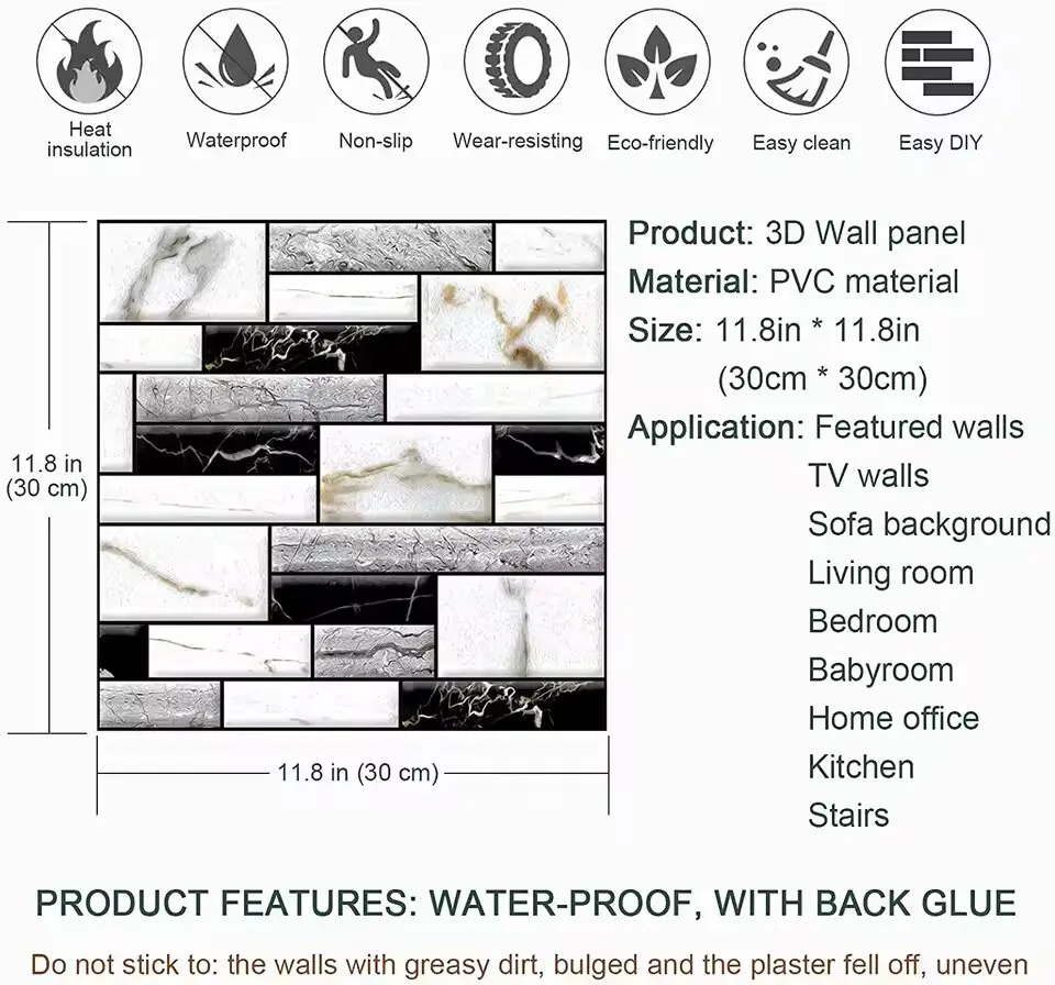 5/10pcs Self Adhesive Tile Wall Sticker Home Decor 3D PVC sticker Covers For Kitchen Cupboard Bathroom Waterproof Wallpaper view 5