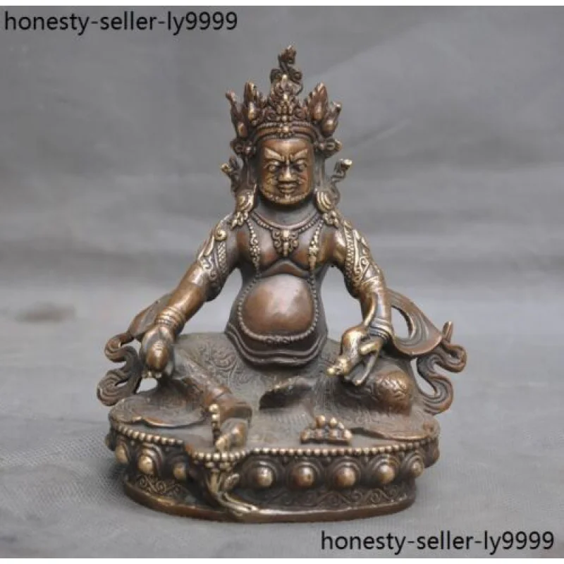 Old Tibet Temple Joss Buddhism Bronze Wealth Yellow Jambhala Buddha Gods Statue