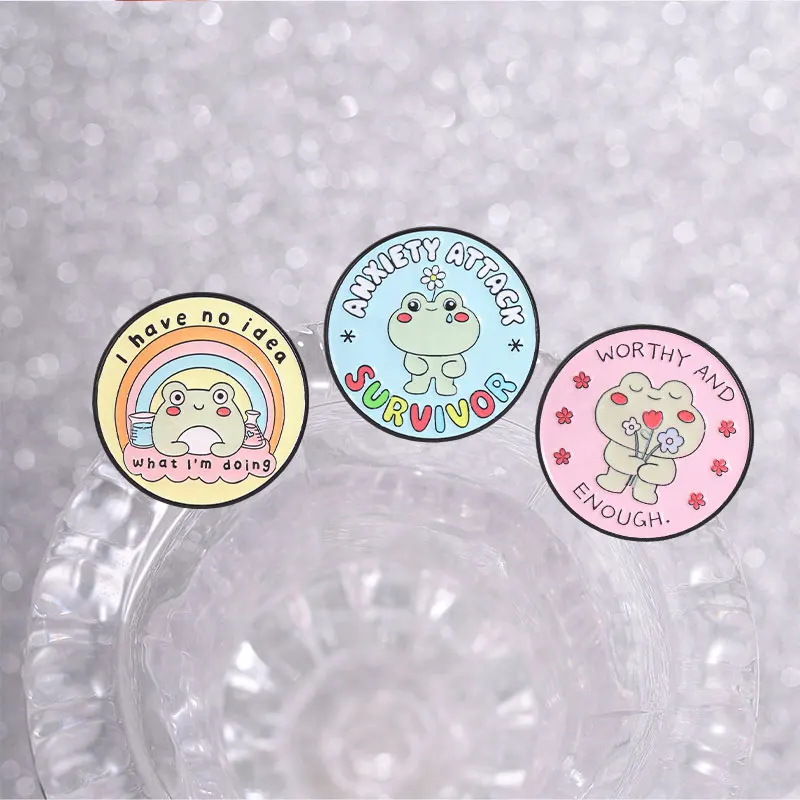Mental Health Frog Badge Cartoon Froggy Cat Mouse Raccoon Wizard Enamel Pin Anxiety Attack Survivor Worthy And Enough Brooch
