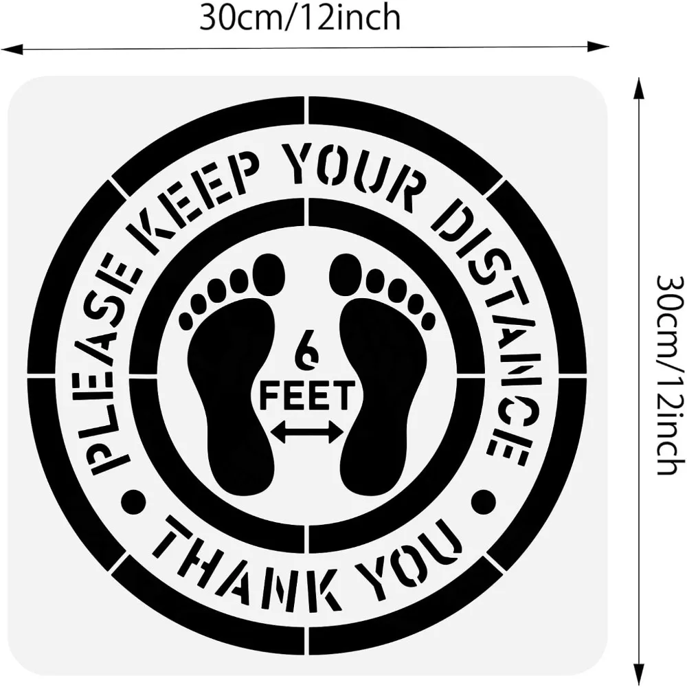 Keep Social Distance Drawing Stencil, 12x12 Footprints Floor Sign Decoration Template for Painting on Scrapbook Fabric Floor