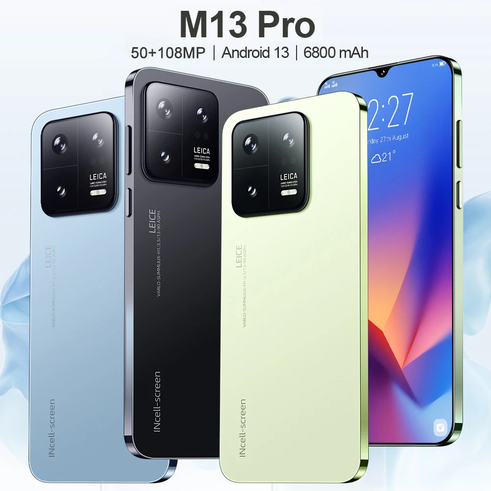 Global Version M13 Pro Smartphone 5G 7.3 Inch Qualcomm 8 Gen 2 50MP+108MP Camera 6800Mah Battery Android Phone Unlocked Celular