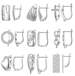 Pendientes de plata de ley 100% 925 auténtica, accesorios de piedra de circón, accesorios de alambre para oreja, suministros hechos a mano