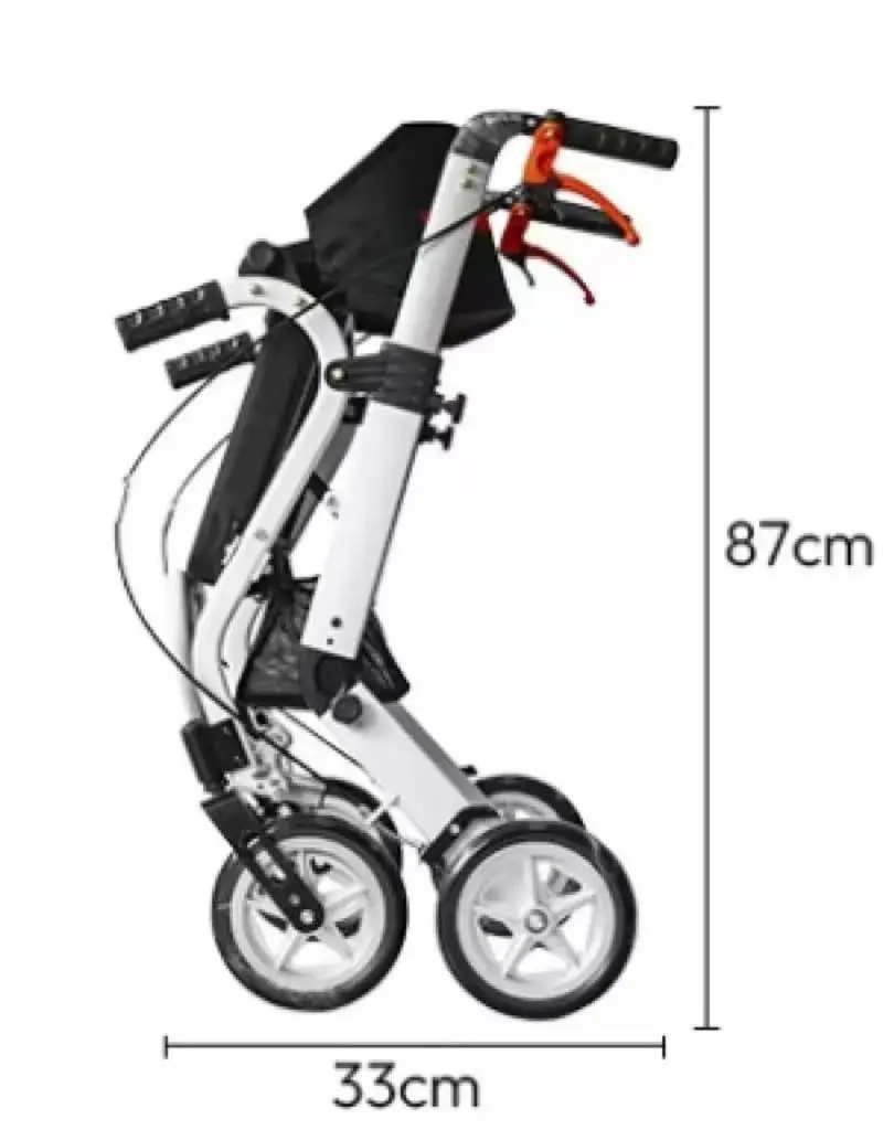 Height Adjustable Rolling Walker, Anti-tip Mobility Aid with Hand Brake, Elderly Rehabilitation Chair, 4 Wheel Support