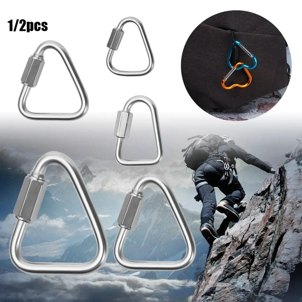 1/2pcs 5 Sizes Screw Lock Accessories Climbing Equipment Triangle Carabiner Kettle Buckle Chain Hanging Hook Keychain Snap Clip