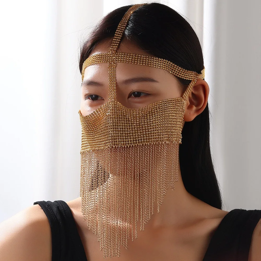 Indian Tassel Veil Mask For Face Women Rhinestone Face Masks Masquerade Dance Party Banquet Decoration Face Accessories Jewelry