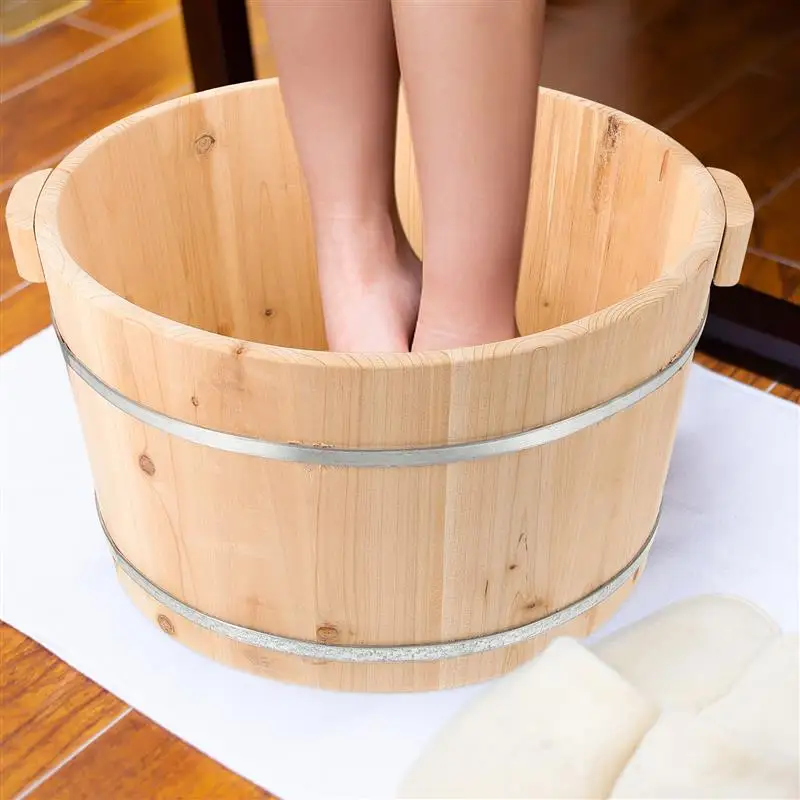 Foot Bath Bucket Portable Foot Bath Basin Wooden Washing Basin Foot Spa Soak Bath Tub Household Solid Wood Foot Wash Bucket