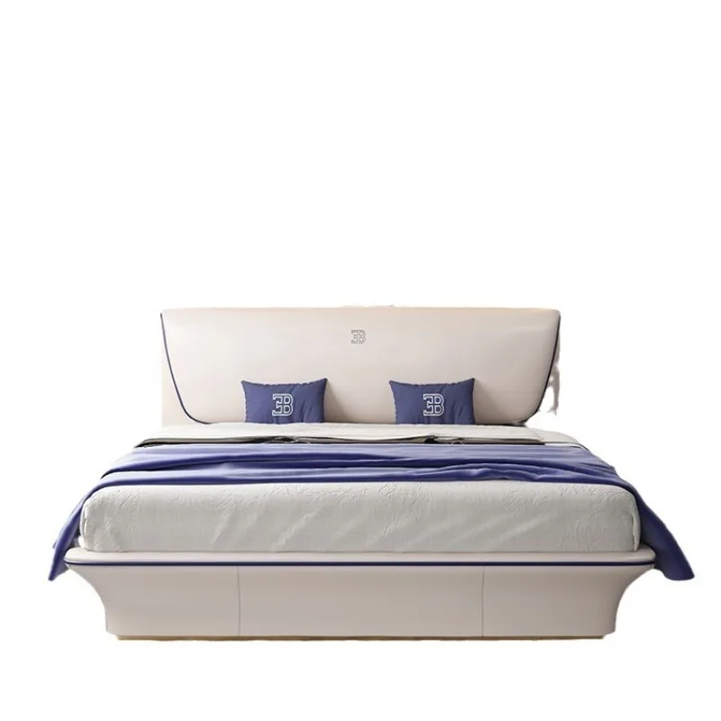 

Italian light luxury leather bed, designer model room high PC and console game bed