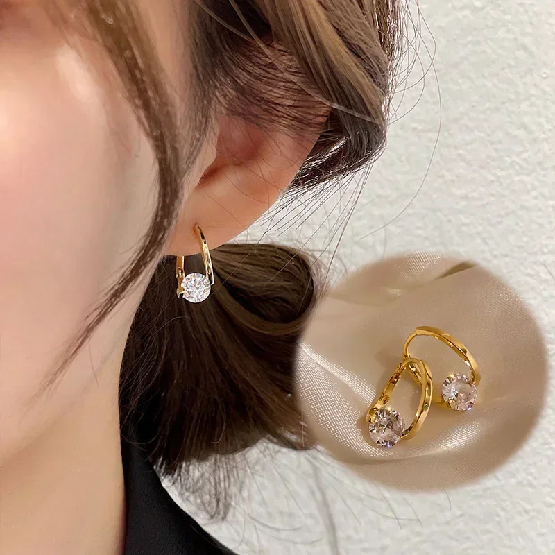 

1 Pc Medical Shiny Earrings Luxury Zircon Metal Korean Style New Fashion Jewelry Girl's Unusual Gold Color Earrings for Woman