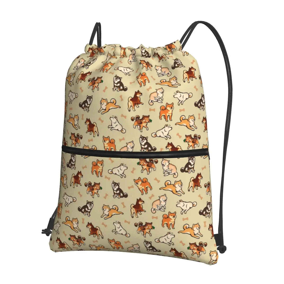 Shiba Inu Lovely Cute Dogs In Cream Backpacks Portable Drawstring Bundle Pocket Sports Bag Book Bags for Travel School