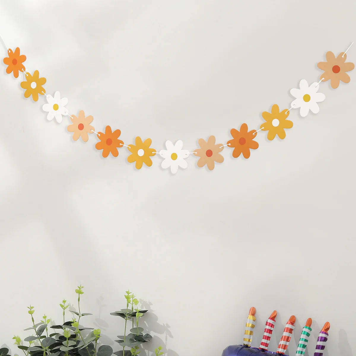 1pcs Colorful White Daisy Pull Flowers Chrysanthemum Flag Banner Birthday Party Decoration Hanging Garland Party Supplies image 4