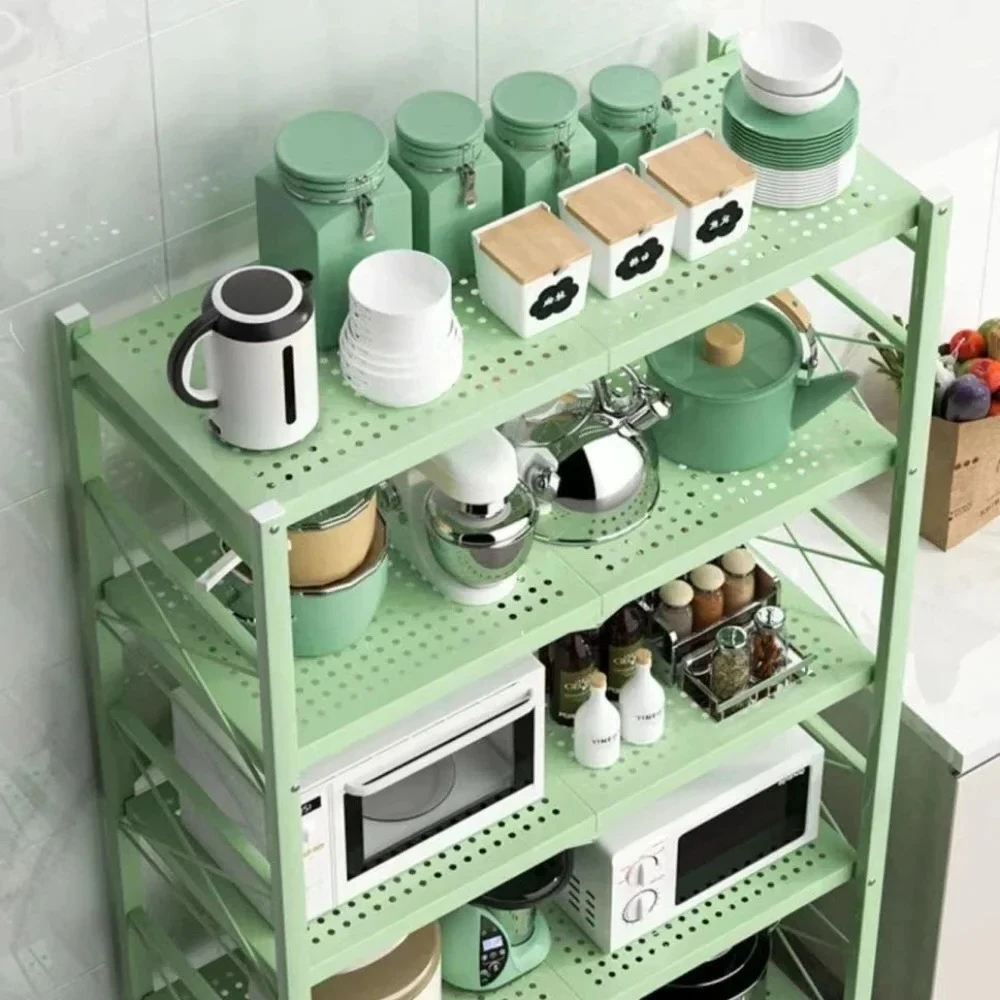 Iron Kitchen Storage Racks Folding Storage Rack Foldable Display Shelf with Wheels Installation-free Living Room Storage Rack