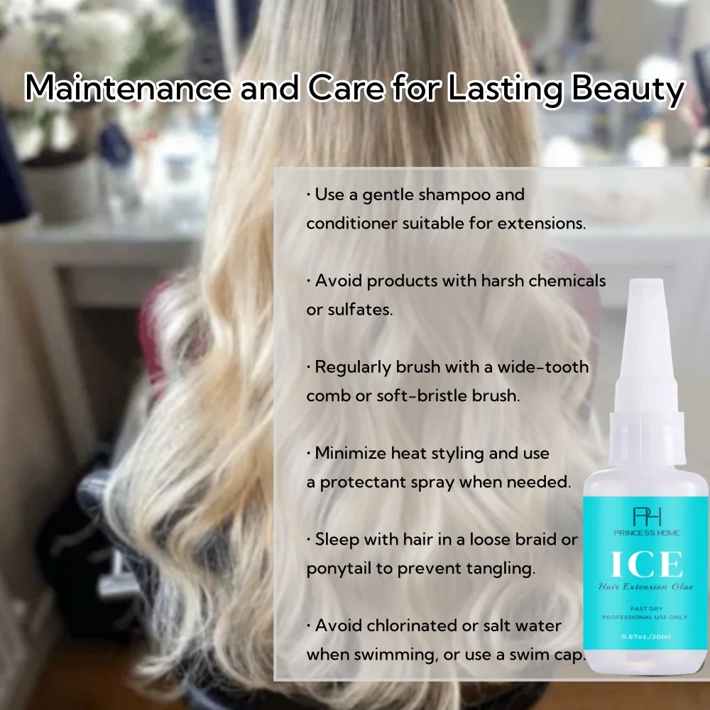 Haarverlängerungskleber-Gel-Sets mit Figer-Handschuhen, unsichtbare Haarverlängerungskleber, 20 g, Aktivator-Entferner, 50 ml, für eiskalte Verklebung – Detail 9