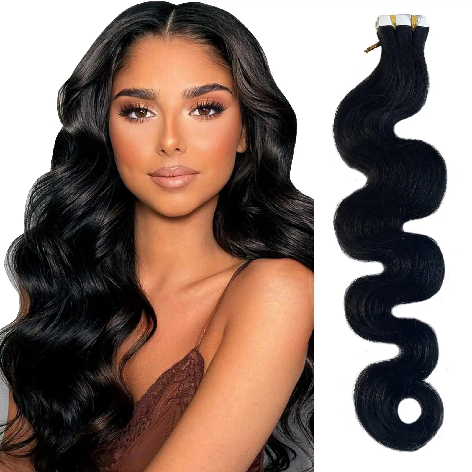 Body Wave Tape In Hair Extensions Human Hair 100% Remy Human Hair Natural Black Seamless Invisible 16-26 Inch 20Pieces 50g