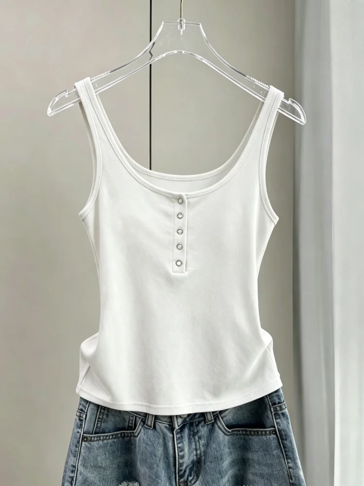 

Summer 2026 Women's Button-Up Sleeveless Vest plus Size Slim Fit Innerwear Outerwear Base Layer Tank Top Simple Style