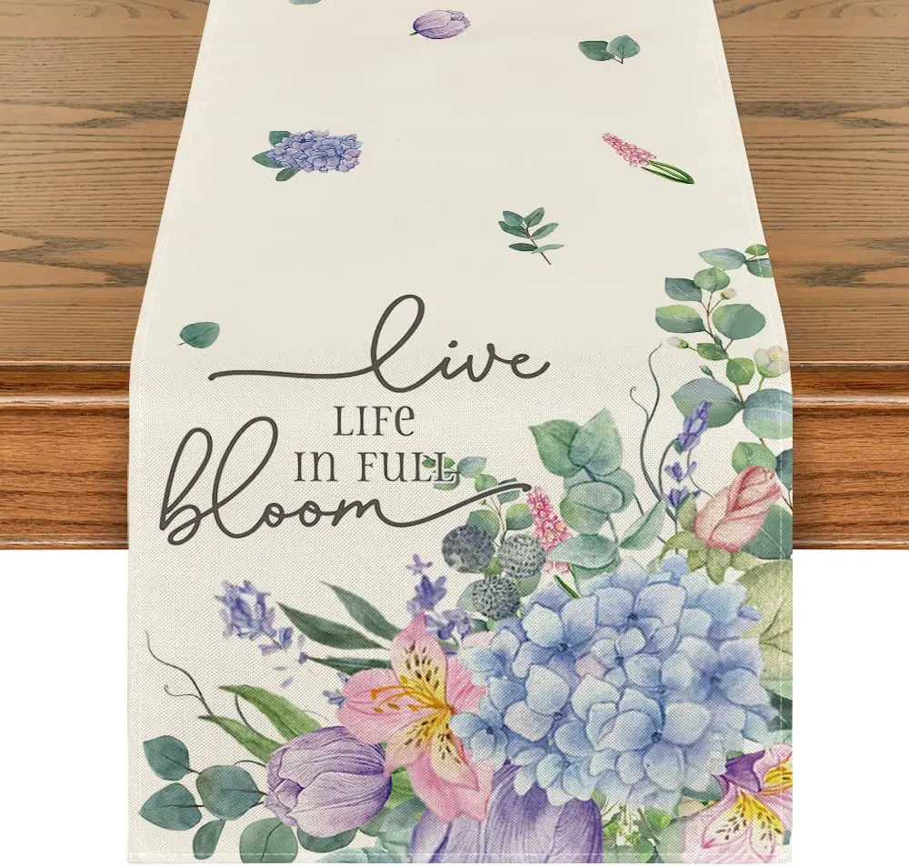 Live Life In Full Bloom Flowers Spring Table Runner Wedding Decoration Summer Kitchen Dining Table Runner for Home Party Decor