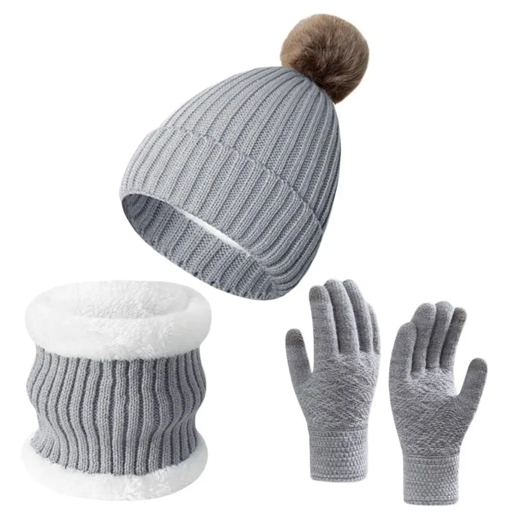 3Pcs/Set Set Topi, Syal, dan Sarung Tangan Musim Dingin Hangat Berlapis Anti Angin Set Beanie Rajut Syal Tebal Lembut Penghangat Leher untuk Pria Wanita