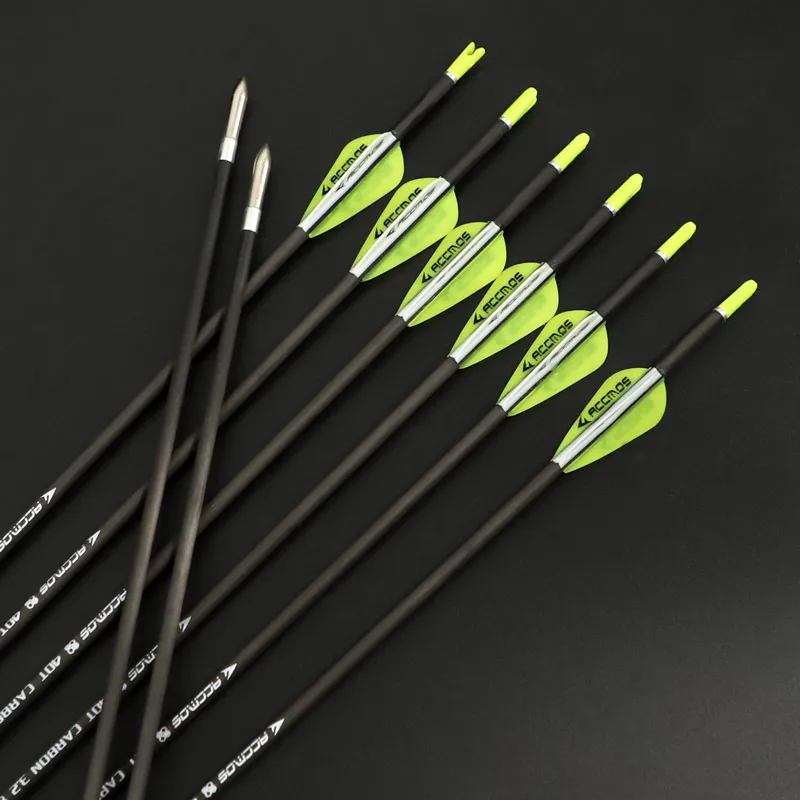 6/12pcs ID 3.2 MM Spine 350 400 500 600 700 800 900 1000 Pure Carbon Arrow for Recurve Bow Shooting