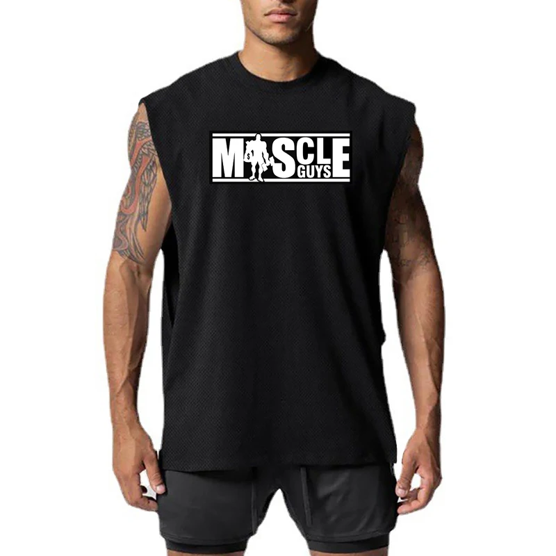 Summer Men New Fashion Casual Vest Large Size Loose Jogging Sleeveles Top Hip Hop Casual Round Neck Breathable Bottoming T-Shirt