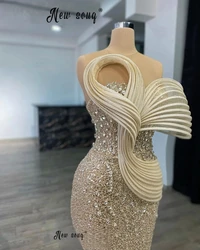 Lange Champagner Pailletten Abendkleider Schatz Meerjungfrau formelle Party kleider für Frauen elegante Vestidos Para Boda Invitada