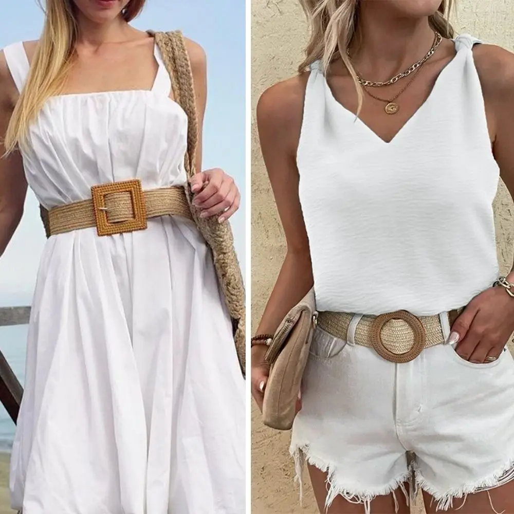 

Summer Casual Bohemian Wide Braided Waistbelt Straw Belt Waist Belt