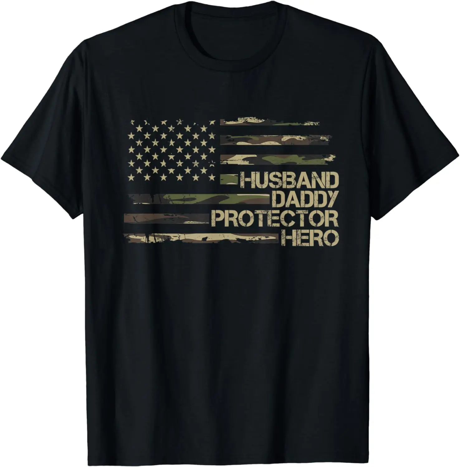 

Fathers Day Us Flag Mens Husband Daddy Protector Hero Shirt T-Shirt