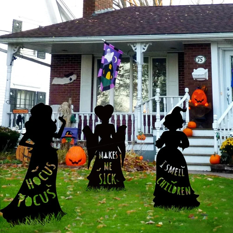 Witch Halloween Decorations Witch Ground Insertion Outdoor Large Black Witches, Halloween Silhouette Yard Signs With Stakes