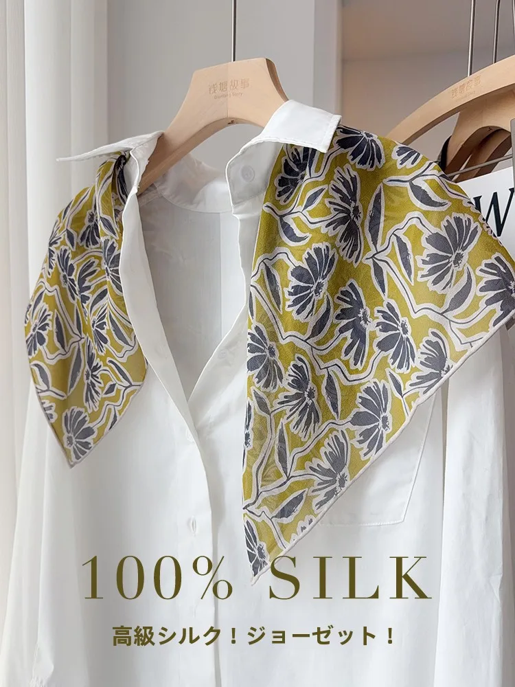 エレガントなシルクシフォンスカーフ女性の芸術的なマルベリーシルク軽量春の夢多用途スクエアスカーフファッショナブルなネックスカーフ