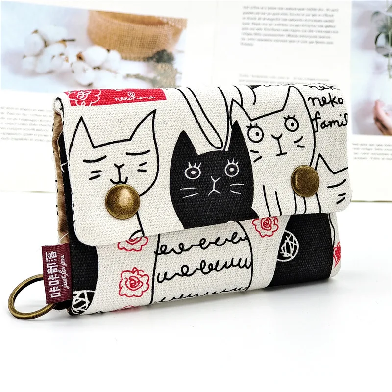 Lona de dibujos animados Totoro gato impreso perro mujeres plegable cartera corta organizador lindo Mini dinero llavero monedero de bolsillo para niños