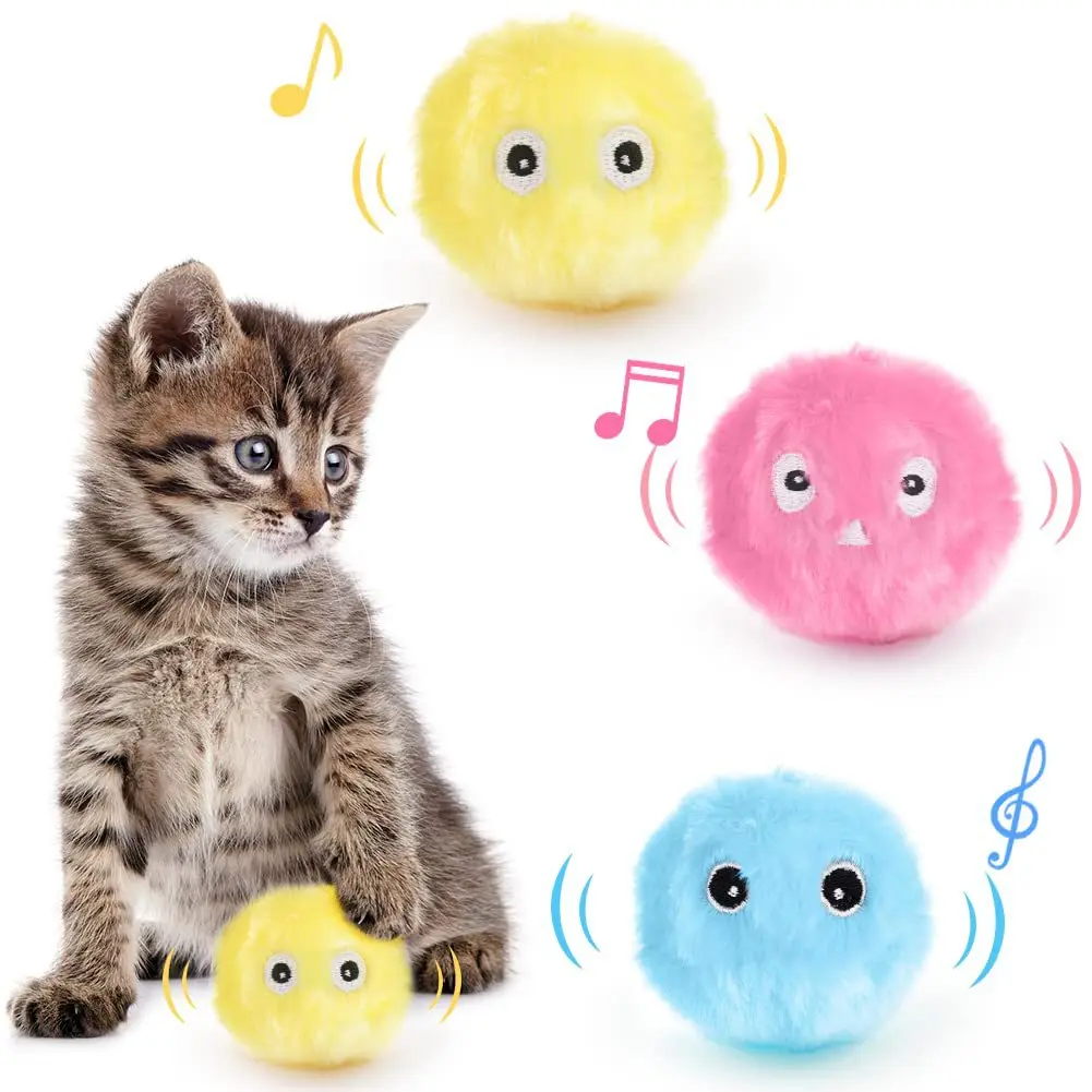 Smart Cat Toys Interactive Ball Plush Electric Catnip Training Toy Kitten Touch Sounding Pet Product Squeak Toy Ball Cat Supplie