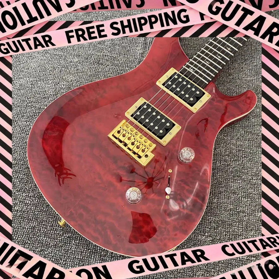 Red Tiger Stripe Gold Hardware Bird Motif Fingerboard Electric Guitar HHH Pickup Music Lover Item Delivery Included Beginner
