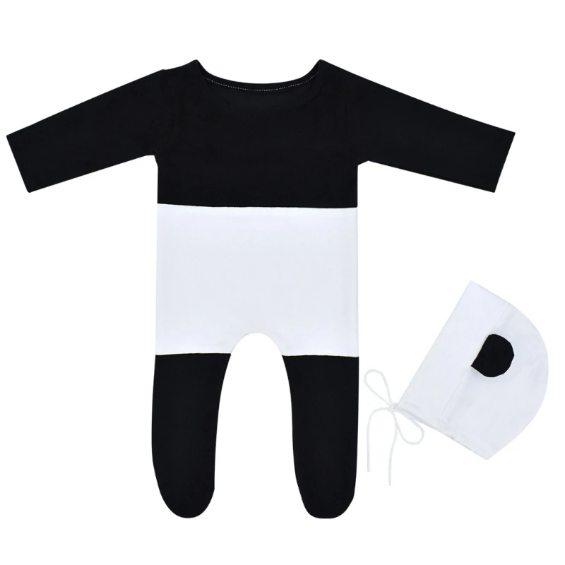 

Trendy Panda Outfit Newborns Ropmer & Matching Hat for Memorable Baby Pictures