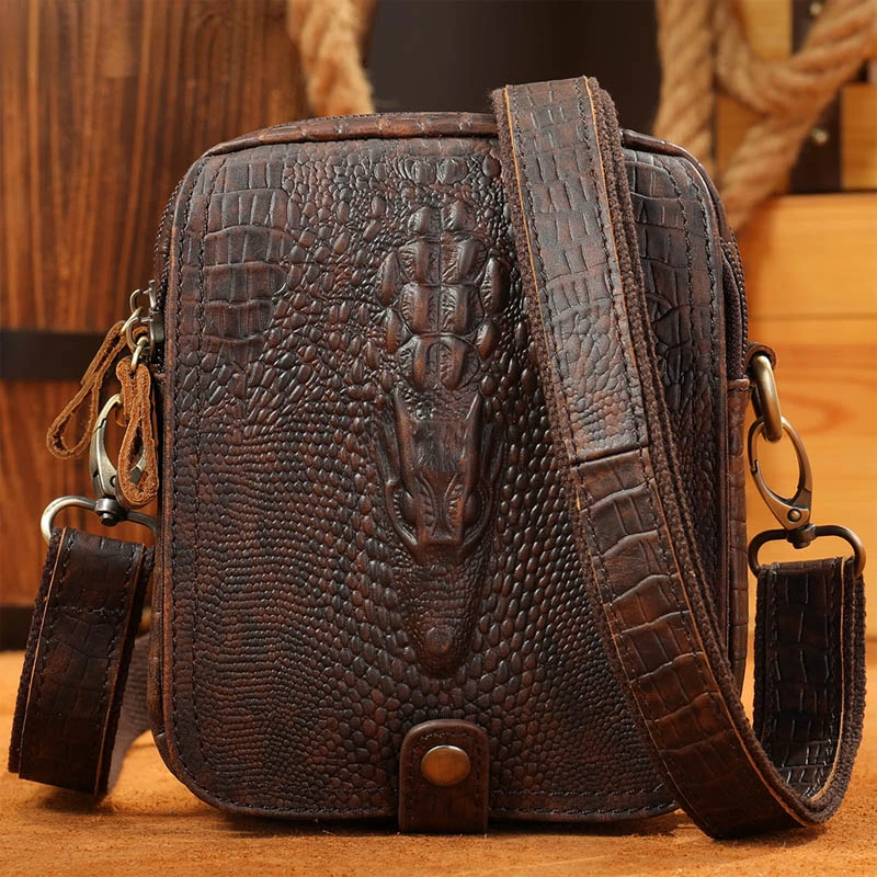 Men's Over The Shoulder Bag Leather Croco Designer Cowhide Leather Bag Man Purse Small Mens Crossbody Bags