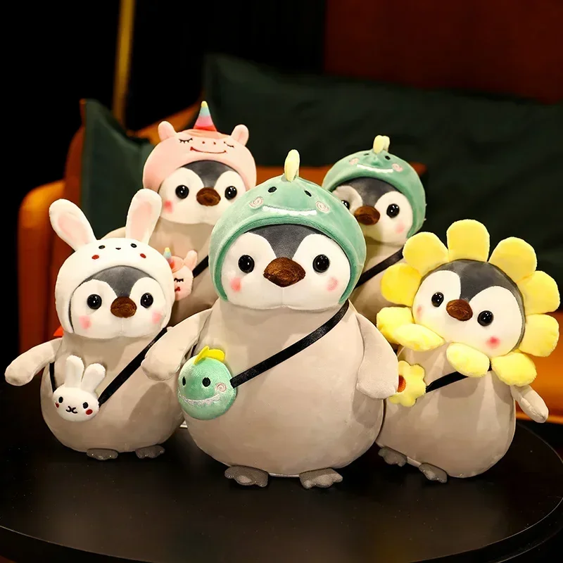 

25cm Kawaii Penguin Plush Toys Lovely Penguin Turn to Dinosaur Sun Flower Dolls Stuffed Soft Pillow Doll Toys for Kids Girl Gift