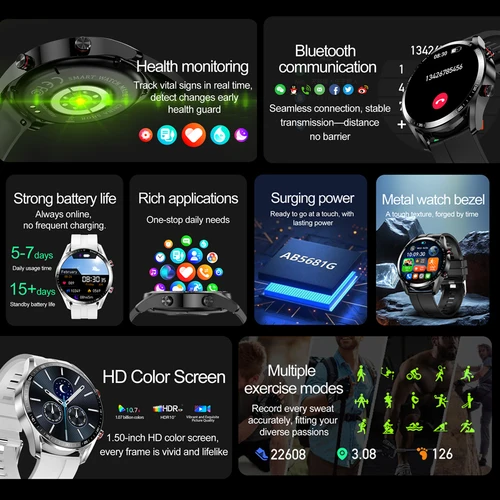 Imagen 2 del producto 2025 nuevo reloj inteligente serie GT para hombres 1,53 pulgadas 360*360 pantalla HD reloj de negocios para hombres ritmo cardíaco Bluetooth llamada reloj inteligente resistente al agua