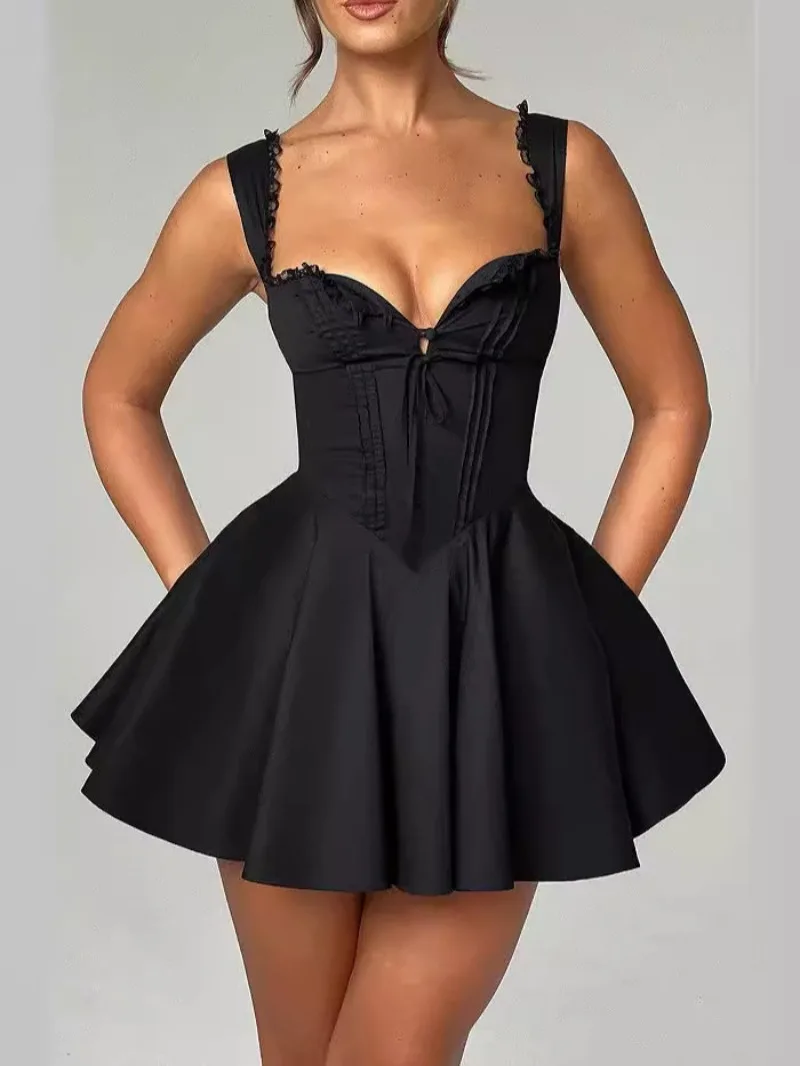 Vestido de verano para mujer, línea A, Sexy, sin mangas, para noche, graduación, fiesta de cumpleaños, Mini Vestido corto ajustado, trajes sexys para mujer 2025