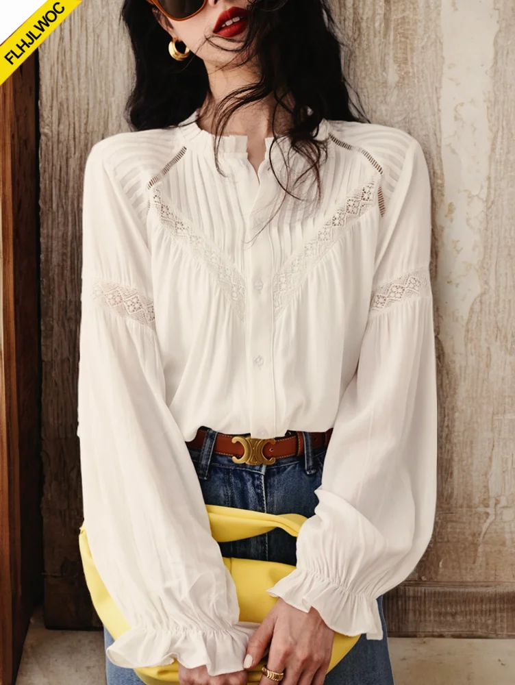 Cute Chic Tops Korea Japan Style 2024 Autumn Long Sleeve Casual Cute Retro Vintage Women Hollow Out Lace Top and Blouses