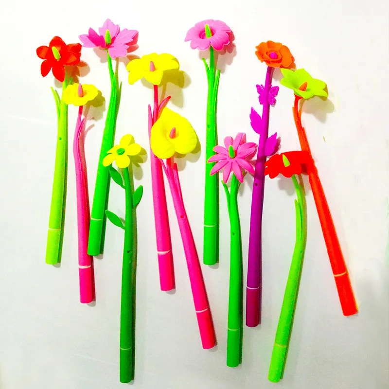 30 Pcs Wholesale Silicone Flower Modeling Gift Pen Cute Styling Gel Pens Black Student Prize Sunflower Pen