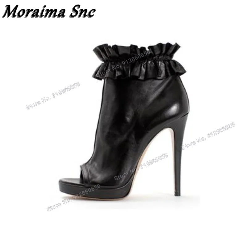 

Moraima Side Zipper Peep Toe Platform Boots for Women Black Spike Heel Booties Fashion Runway Shoes New Wedding Shoes on Heels