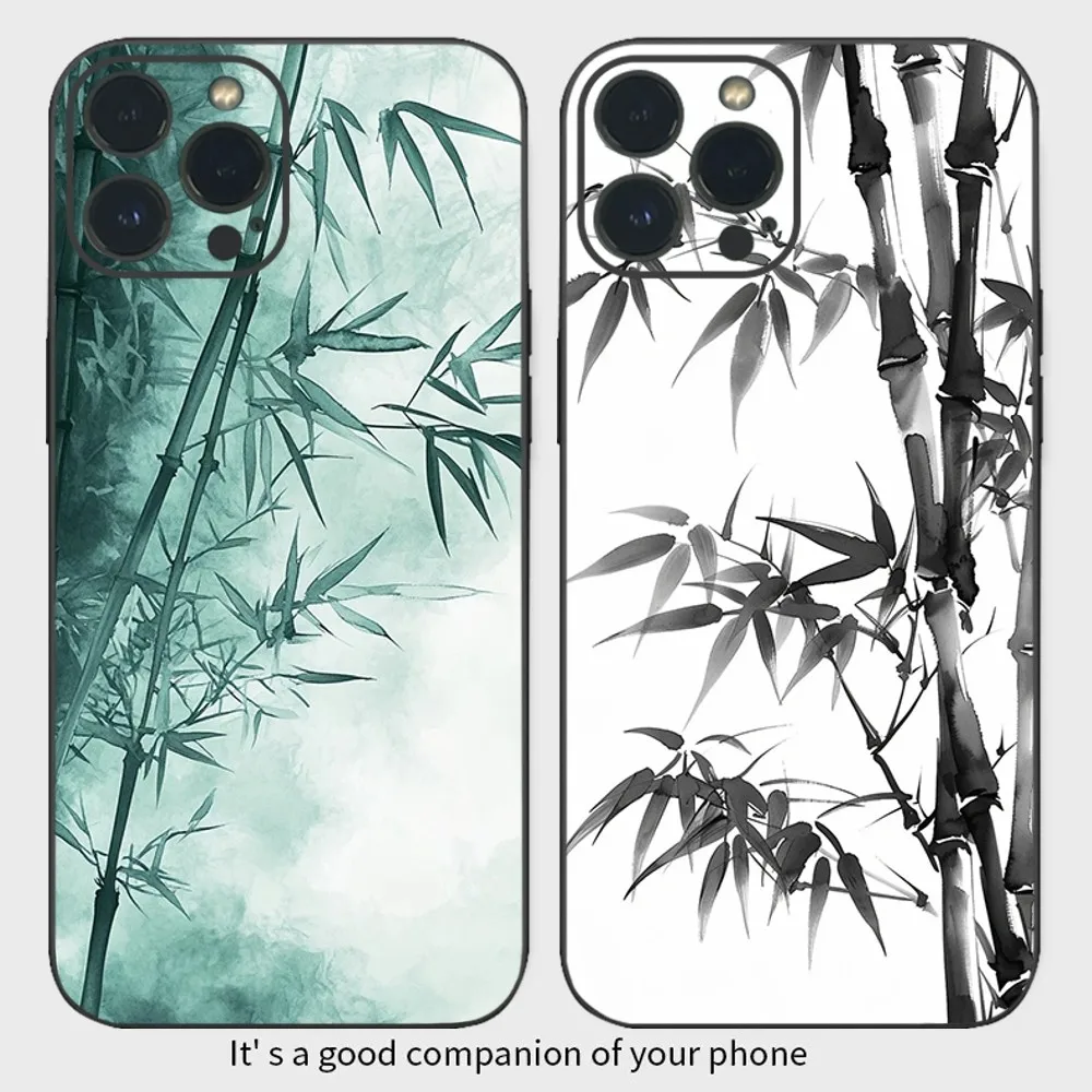 

Ink Wash Bamboo Glossy Wrinkle Pattern Phone Case For iPhone16 15 14 13 12Mini 11 Pro XS Max XR SE6 7 8Plus Soft Silicone Cover