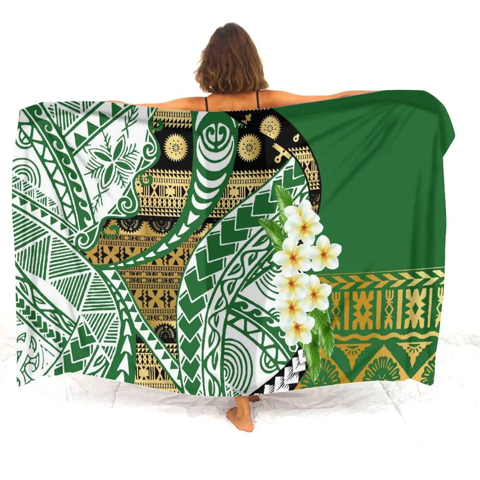 

Lightweight Polynesian Customizable Jungle Fern Wrap Skirt Shawl Women Tropical Poolside to Pier Summer Holiday