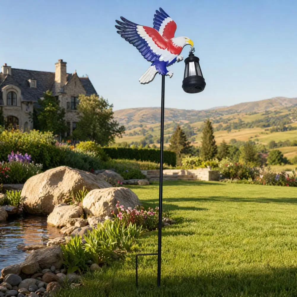 American Eagle Garden Stake with Solar Lantern, 250th Anniversary Yard Art Stake, 4th of July Metal Eagle Decoration for Outdoor