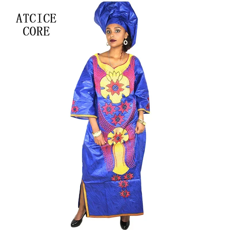 African Dresses For Women Fashion Design New African Bazin Embroidery Design Dress Long Dress With Scarf